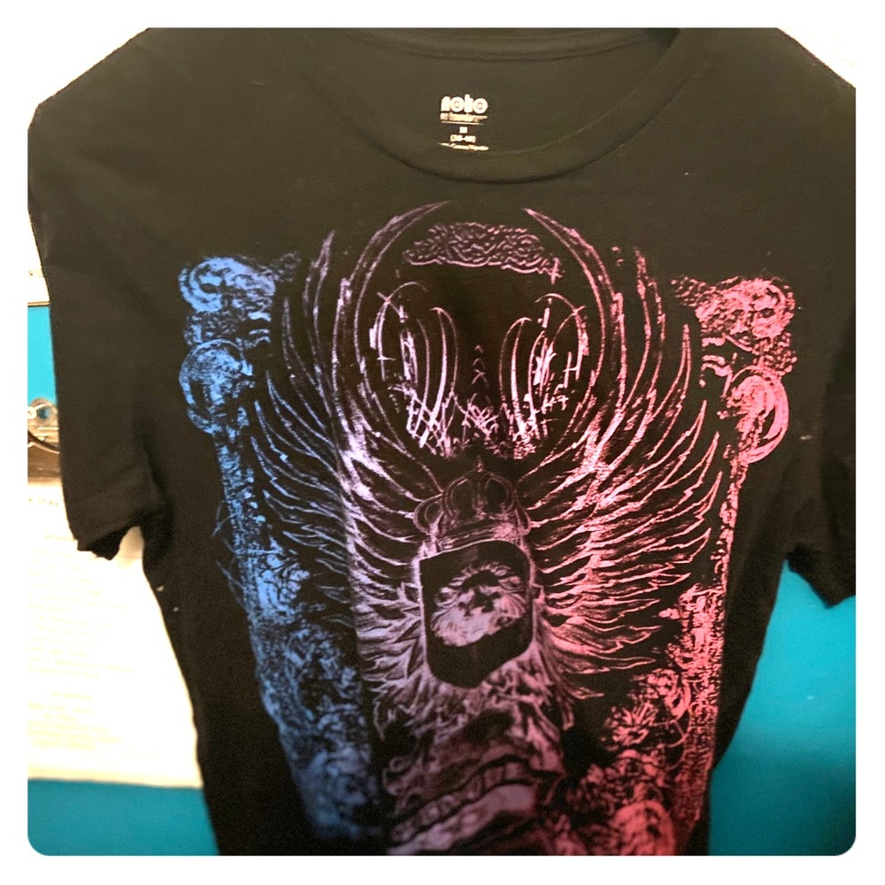 Medium New Boundaries shirt with artistic design.